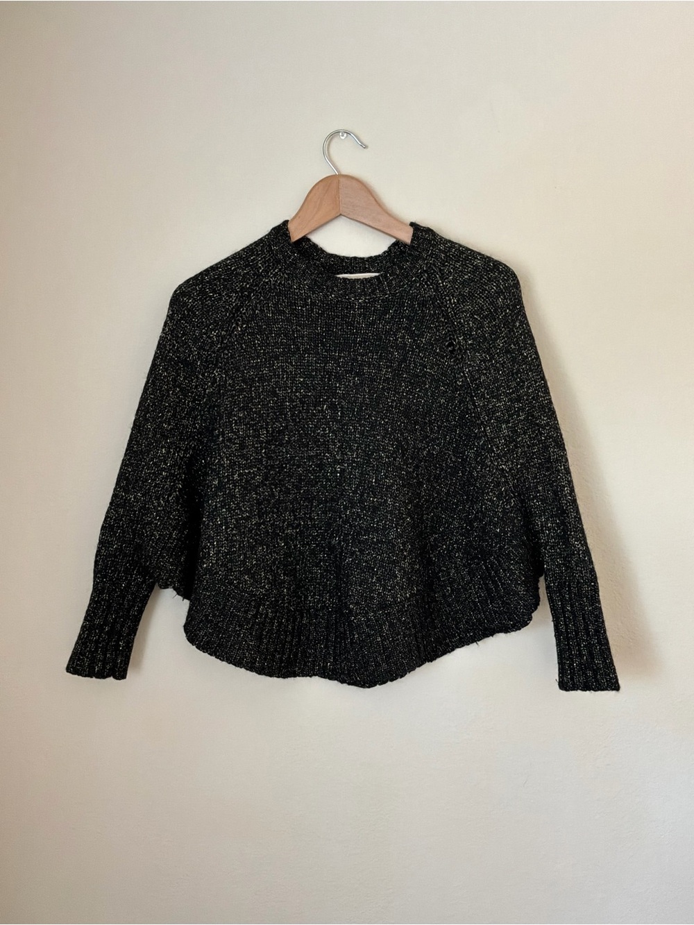 Michael Kors Black Metallic Gold Crewneck Cape Pancho Sweater